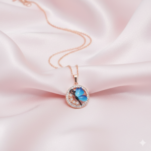 Blue Butterfly Pendant Necklace – Rose Gold Plated Elegant Jewelry