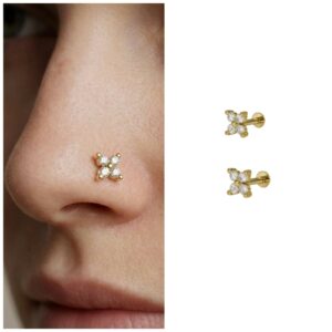 Gold Plated Floral Flat Back Nosepin Stud Pack…