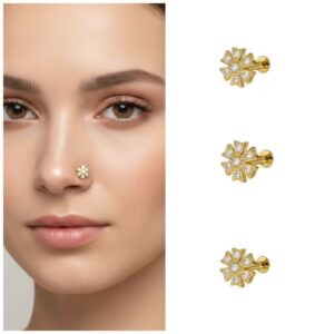 Gold Plated Floral Nose Pin – Elegant Combo…