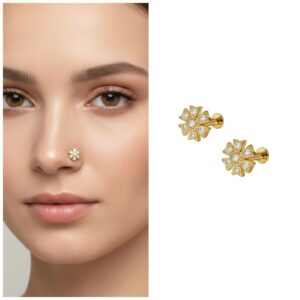 Gold Plated Floral Nosepin Stud – Elegant Combo…