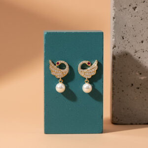 Pearl Drop Swan Stud Earrings – Elegant Crystal...