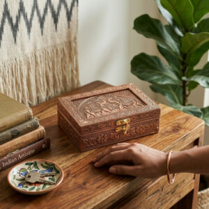 Copper-Finish Jewelry Box – Elegant Elephant Embossed Design