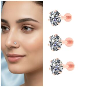 Rose Gold Nosepin Stud – Internal Thread Labret…