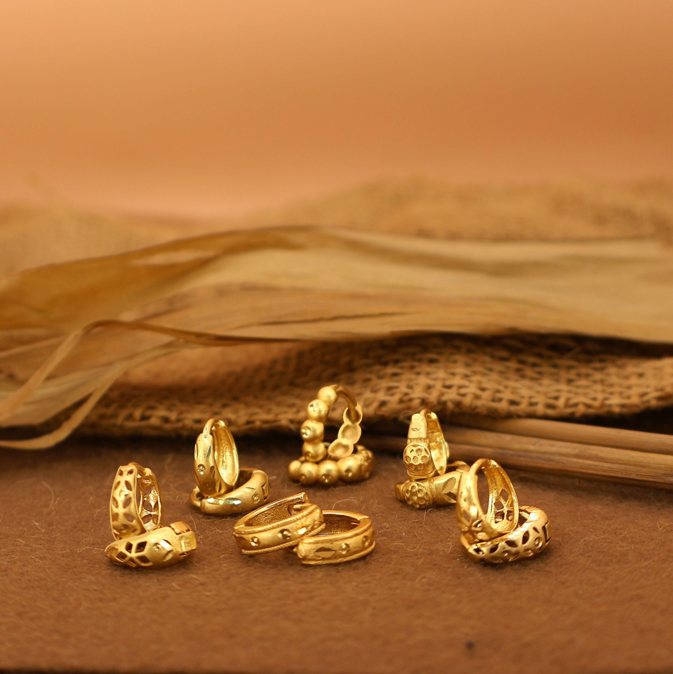 Mini Gold Hoop Earrings – Dainty Textured Huggies...