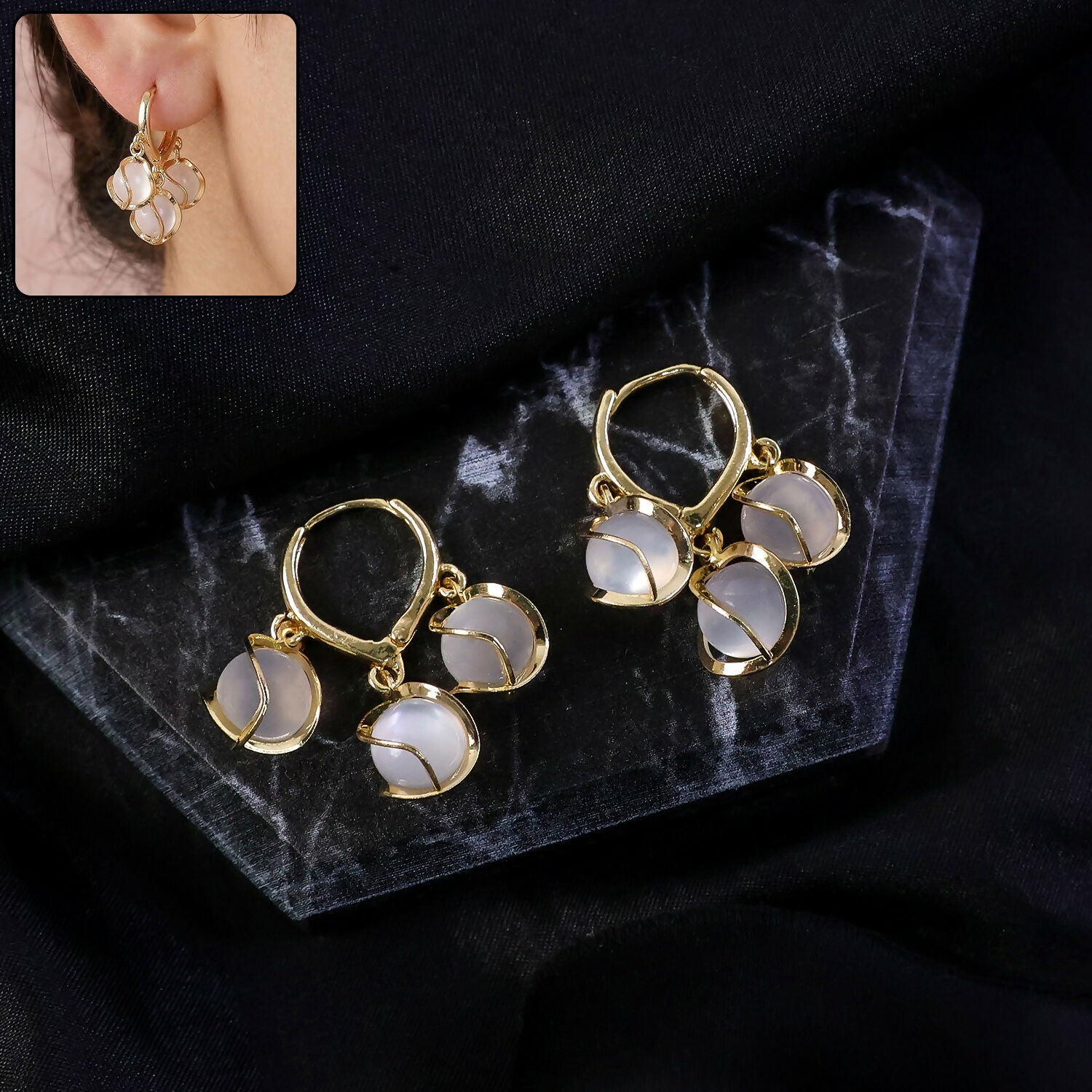 Opal Hoop Earrings – Gold Plated & Lightweight...