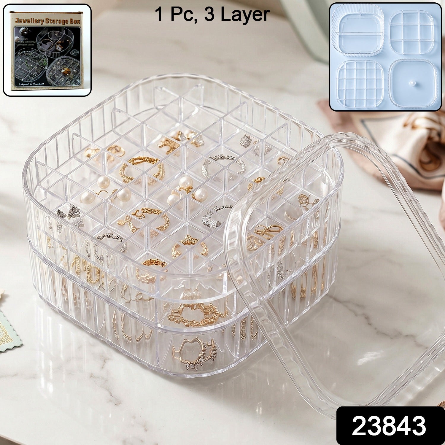 Jewellery Storage Box – 3 Layer Clear Organizer...