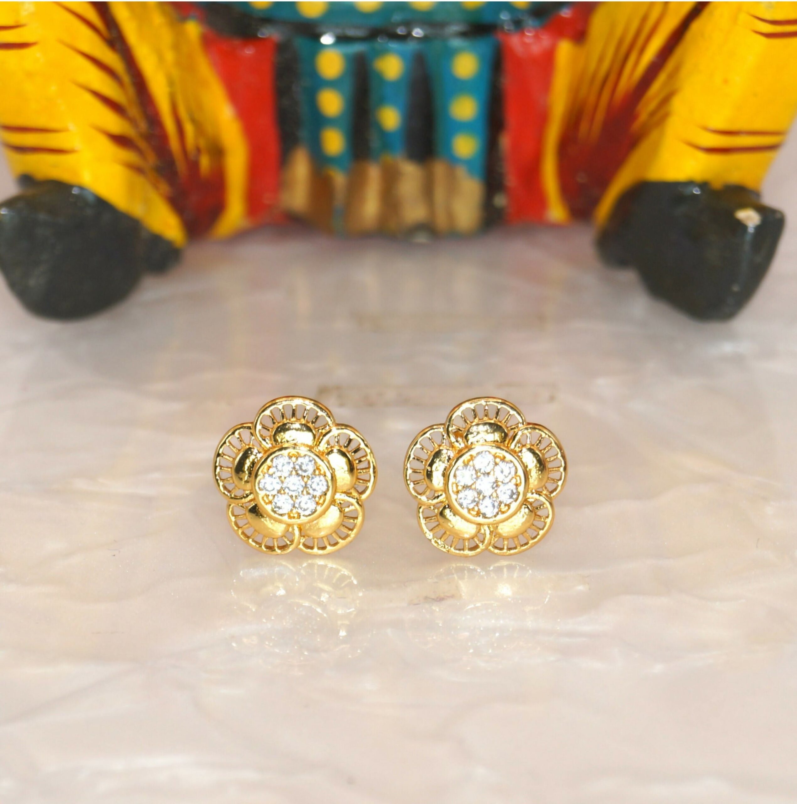 Gold-Plated Layered Flower Stud Earrings – Elegant Daily...