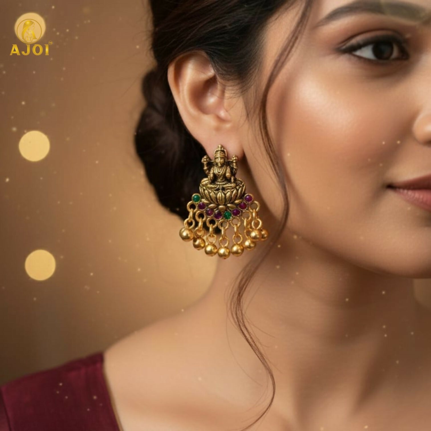 Lakshmi Idol Mini Jhumka Earrings – Antique Gold... - Image 2