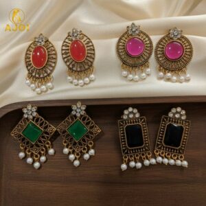 Antique Stone & Pearl Drop Earrings Combo –...