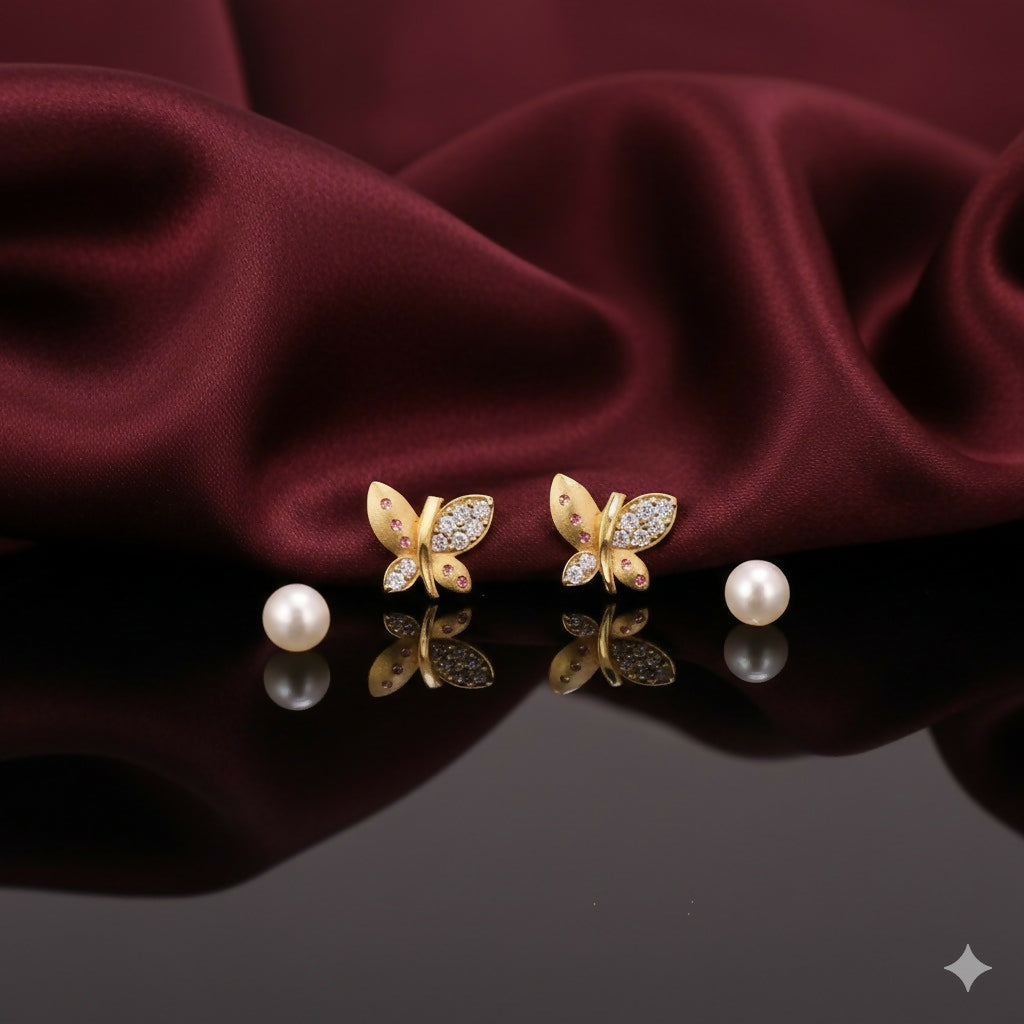 Gold Plated Butterfly Studs – Matte Finish AD...