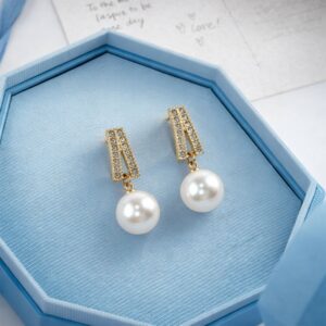 White Pearl Drop Earrings – Gold Plated Crystal...