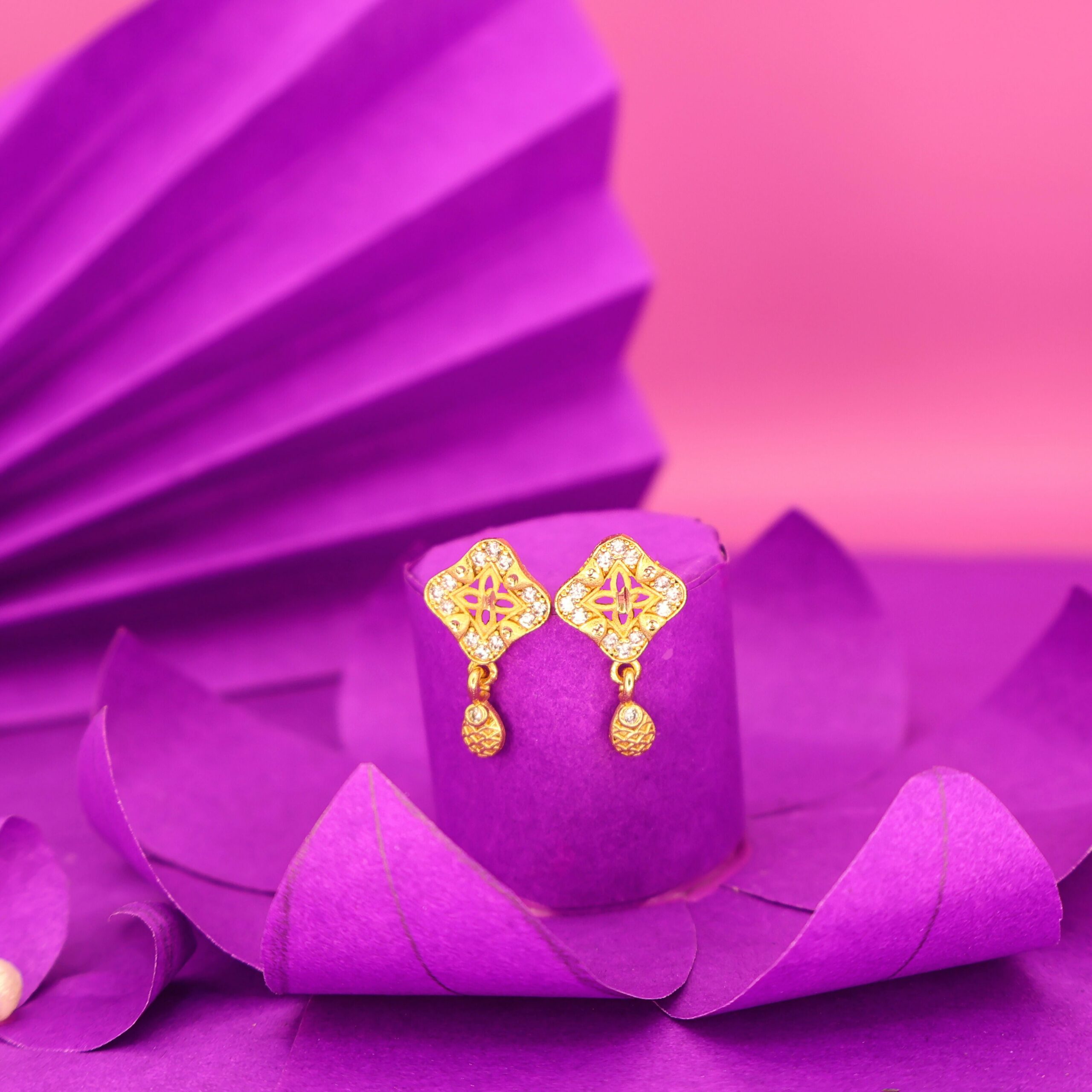Gold Plated Square Stud Earrings – Elegant Traditional...