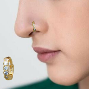 Gold Plated Nosepin Hoop Ring – Elegant Crystal…