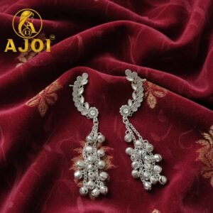 Silver Kasmiri Leaf Cascade Earrings – Elegant Handmade...