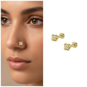 Gold Plated Floral AD Nosepin Studs – Combo…