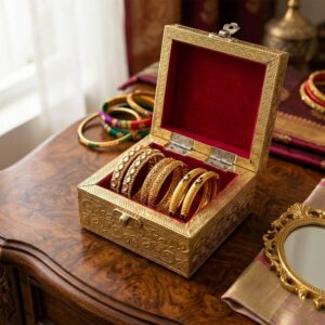 Golden Embossed Elephant Jewelry Box – Handcrafted Ethnic...