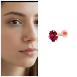 Ruby Red Nosepin Stud – Rose Gold Plated…