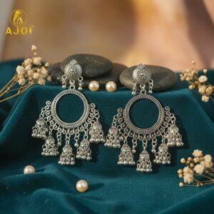 Oxidised Silver Chandbali Jhumka Earrings – Elegant Boho...
