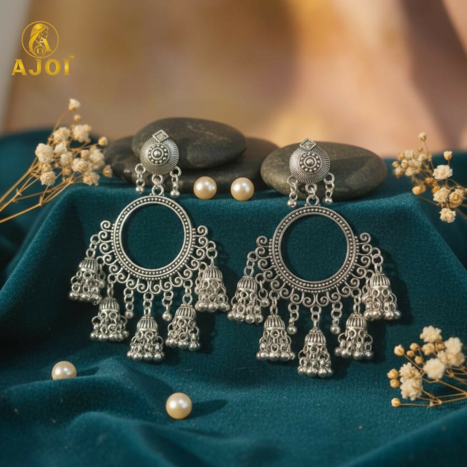 Oxidised Silver Chandbali Jhumka Earrings – Elegant Boho...