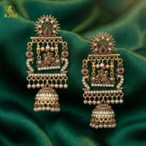Radha Krishna Temple Jhumka Earrings – Antique Gold...