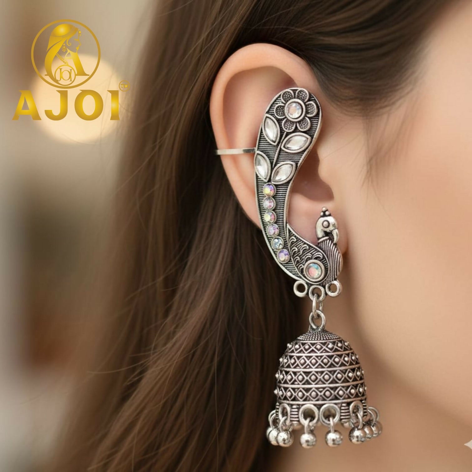 Peacock Earrings – Opulent Floral Dome Jhumkas for... - Image 2