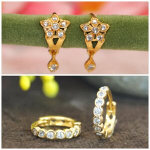 Gold Plated Flower Drop Huggie Earrings – Elegant...