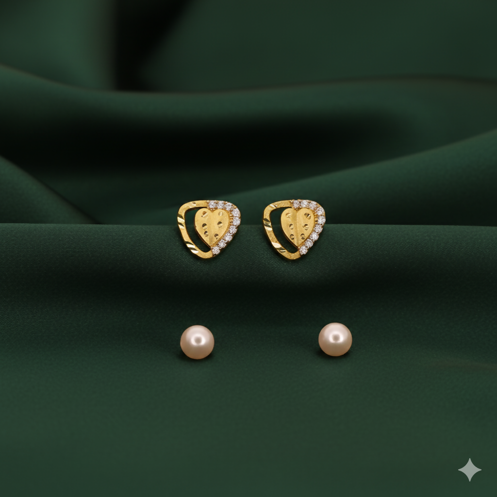 Gold Plated Heart Stud Earrings – Elegant Romantic...