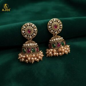 Antique Gold Pearl Drop Jhumka Earrings – Elegant...
