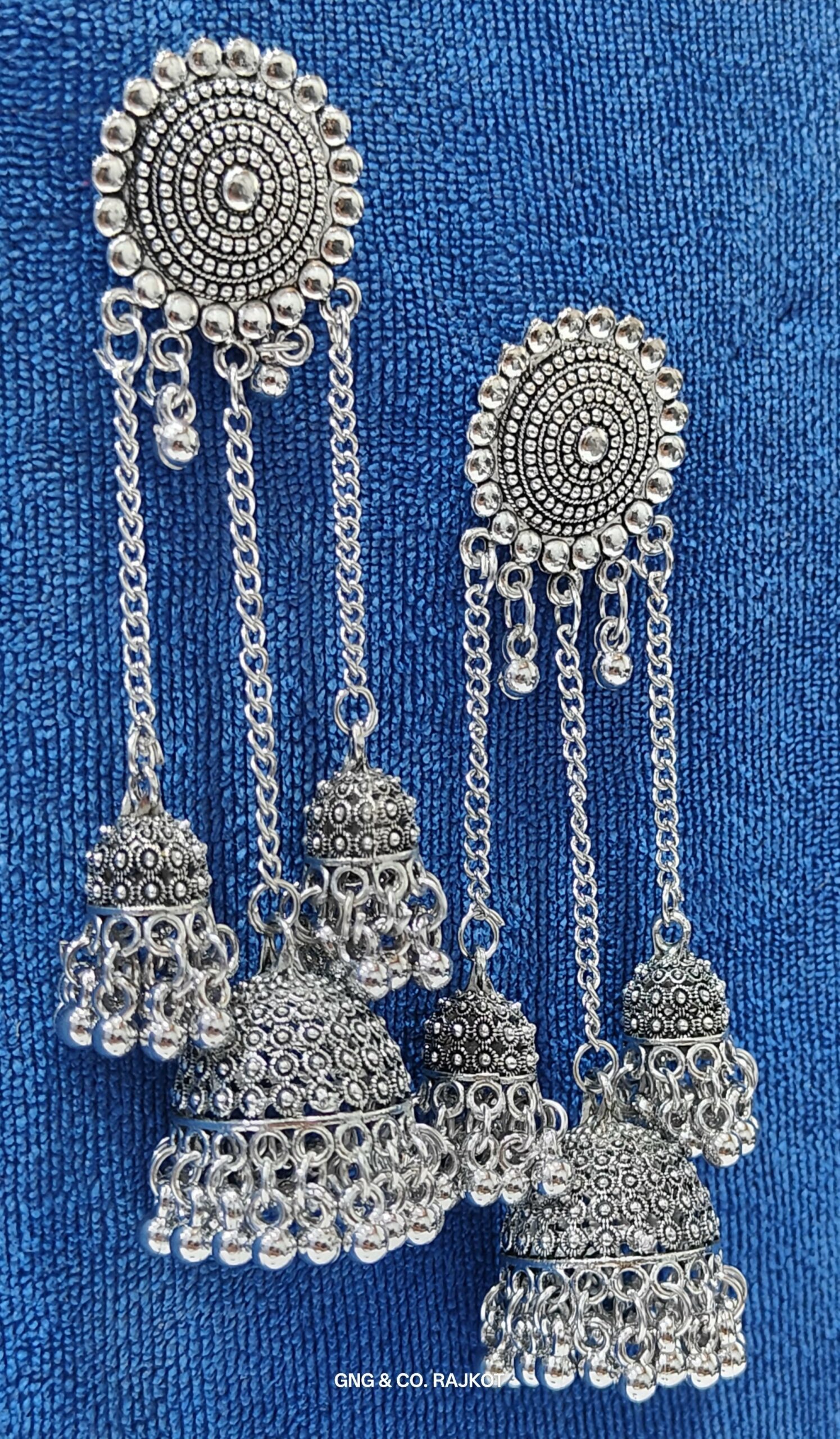 Silver Jhumka Earrings – Traditional Oxidized Design - Image 2