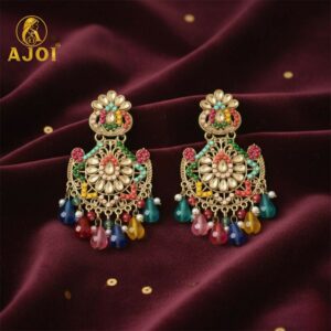 Kundan Chandbali Earrings – Royal Multicolor Antique Gold...