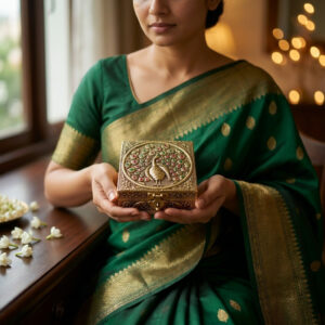 Jewelry Storage Box – Handcrafted Peacock Embossed Metal...