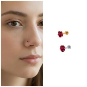 Ruby Red Crystal Nosepin Stud – Gold &…