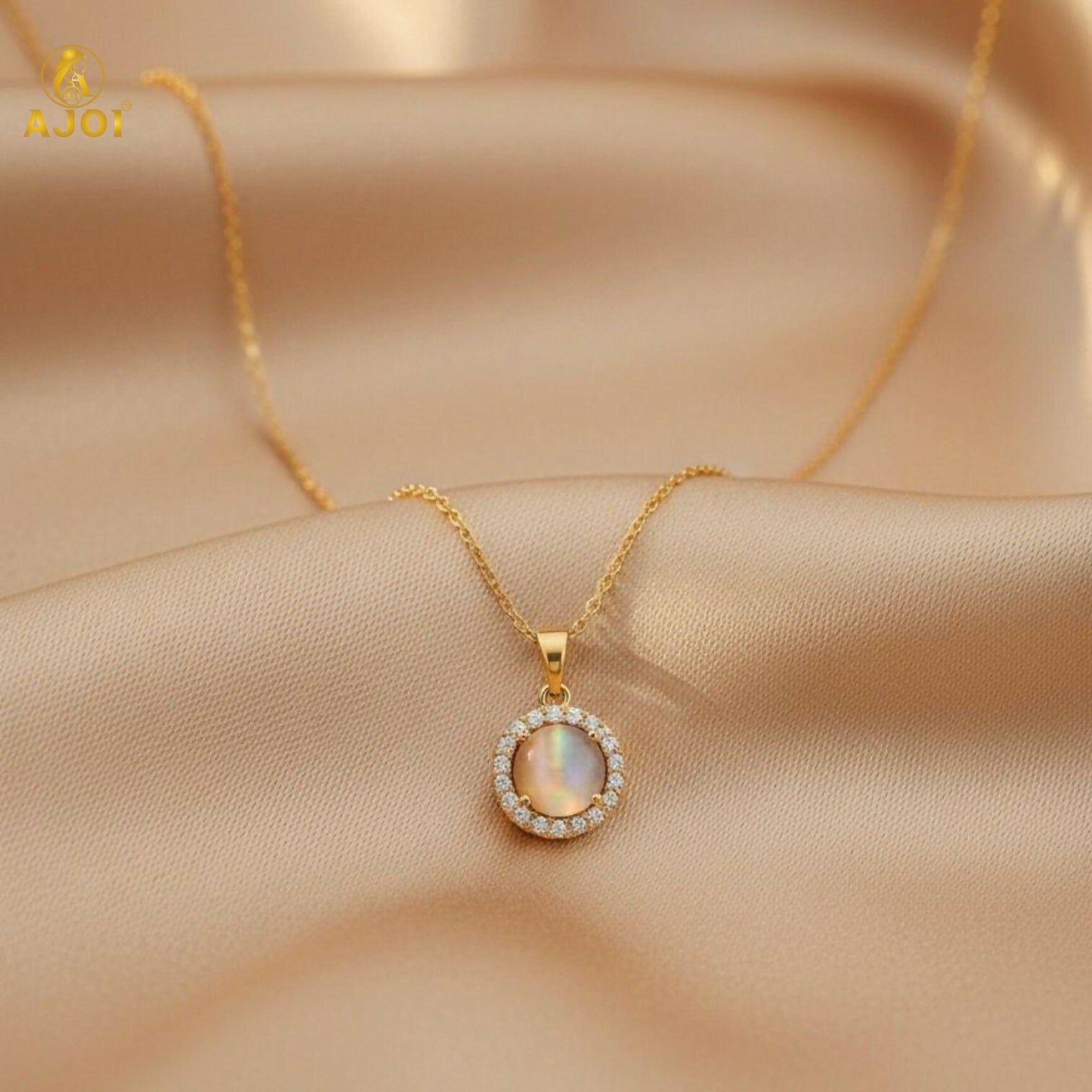 Opal Pendant Necklace – Elegant Crystal Halo Design