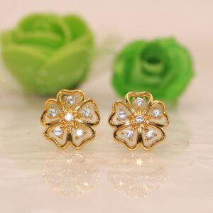 Gold-Plated Flower Stud Earrings – Elegant Pink Cubic...