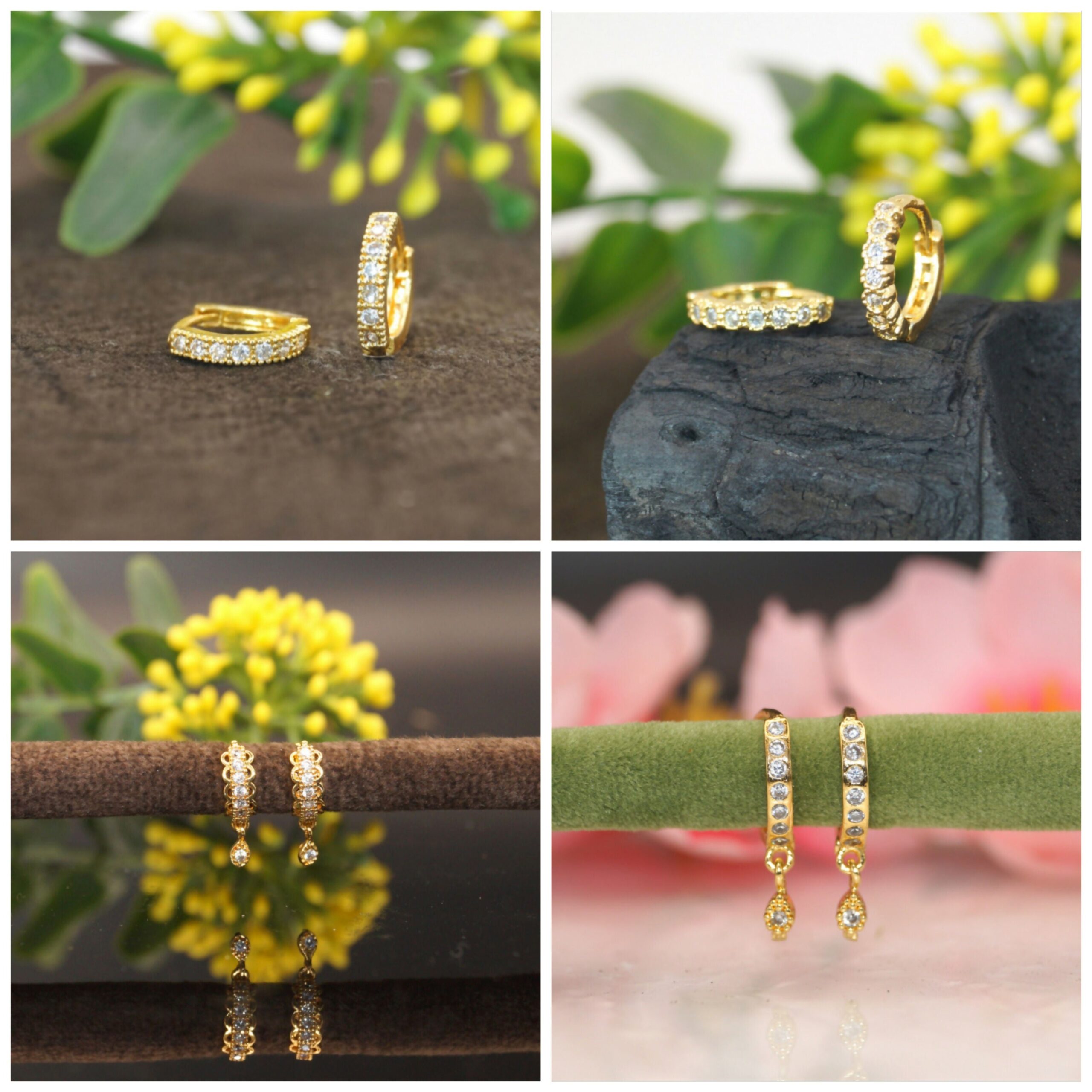Gold-Plated Huggie Hoop Earrings – Elegant CZ Charm...