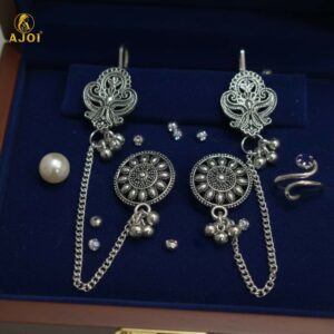 Oxidized Silver Ethnic Chain Drop Earrings – Tribal...