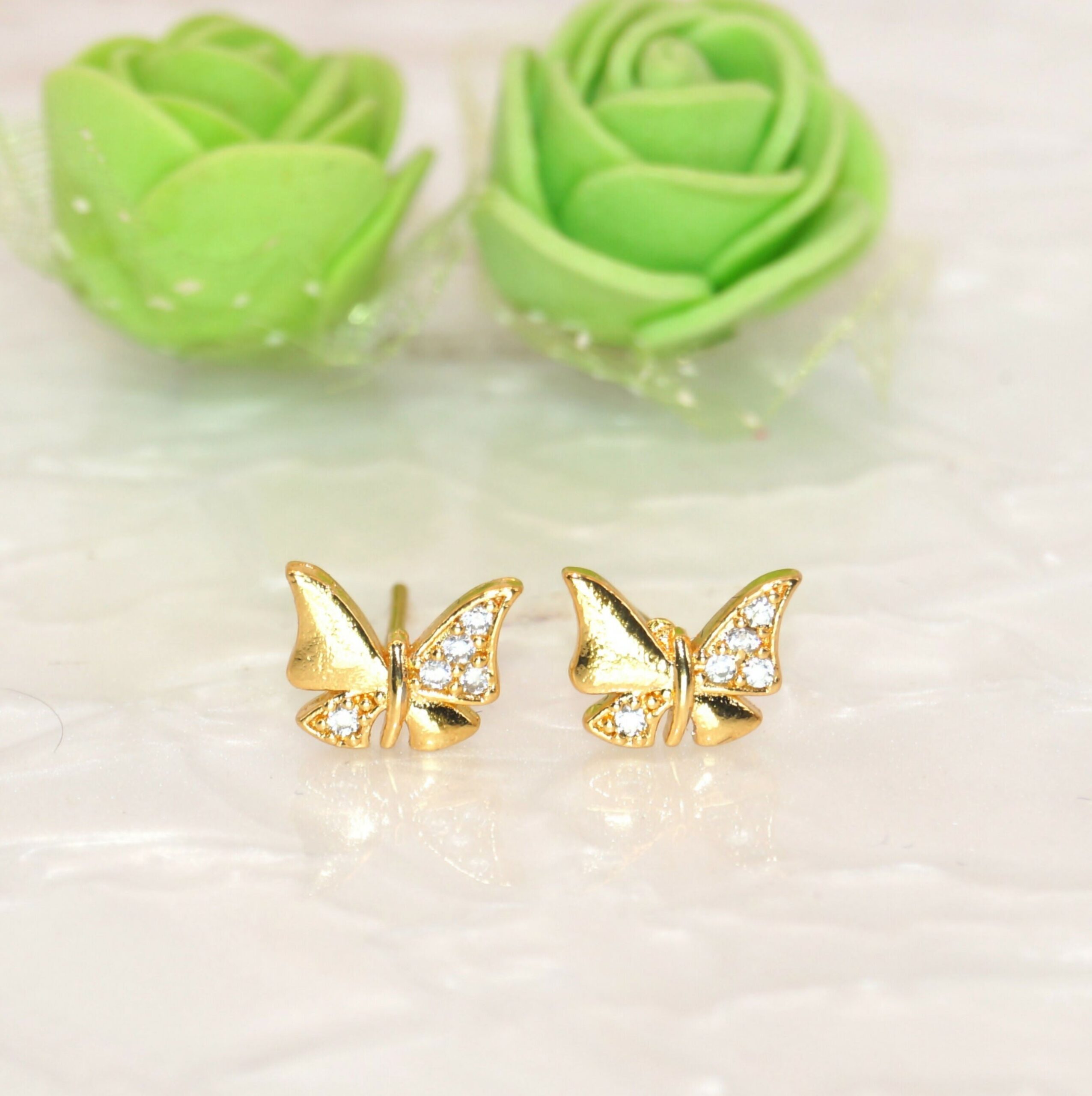 Gold Butterfly Stud Earrings – Dainty Elegant Lightweight...