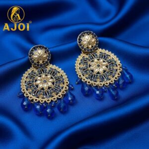 Blue Floral Statement Earrings – Elegant royal blue...