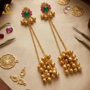 Kashmiri Gold-Plated Ear Cuff Earrings with Emerald &...