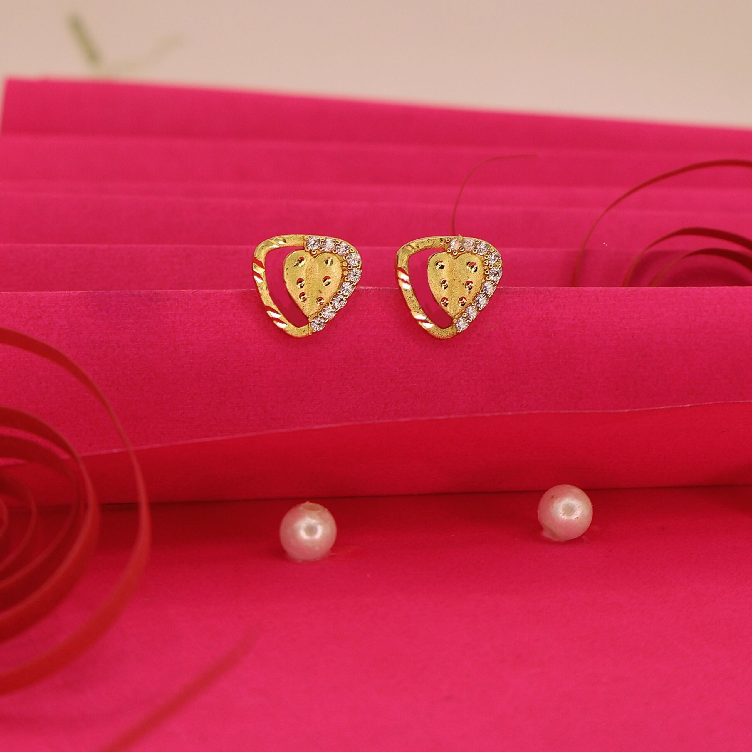 Gold Plated Heart Stud Earrings – Elegant Romantic... - Image 2