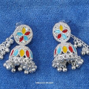 Kanchain Jhumka Earrings – Colorful Oxidized Silver Design