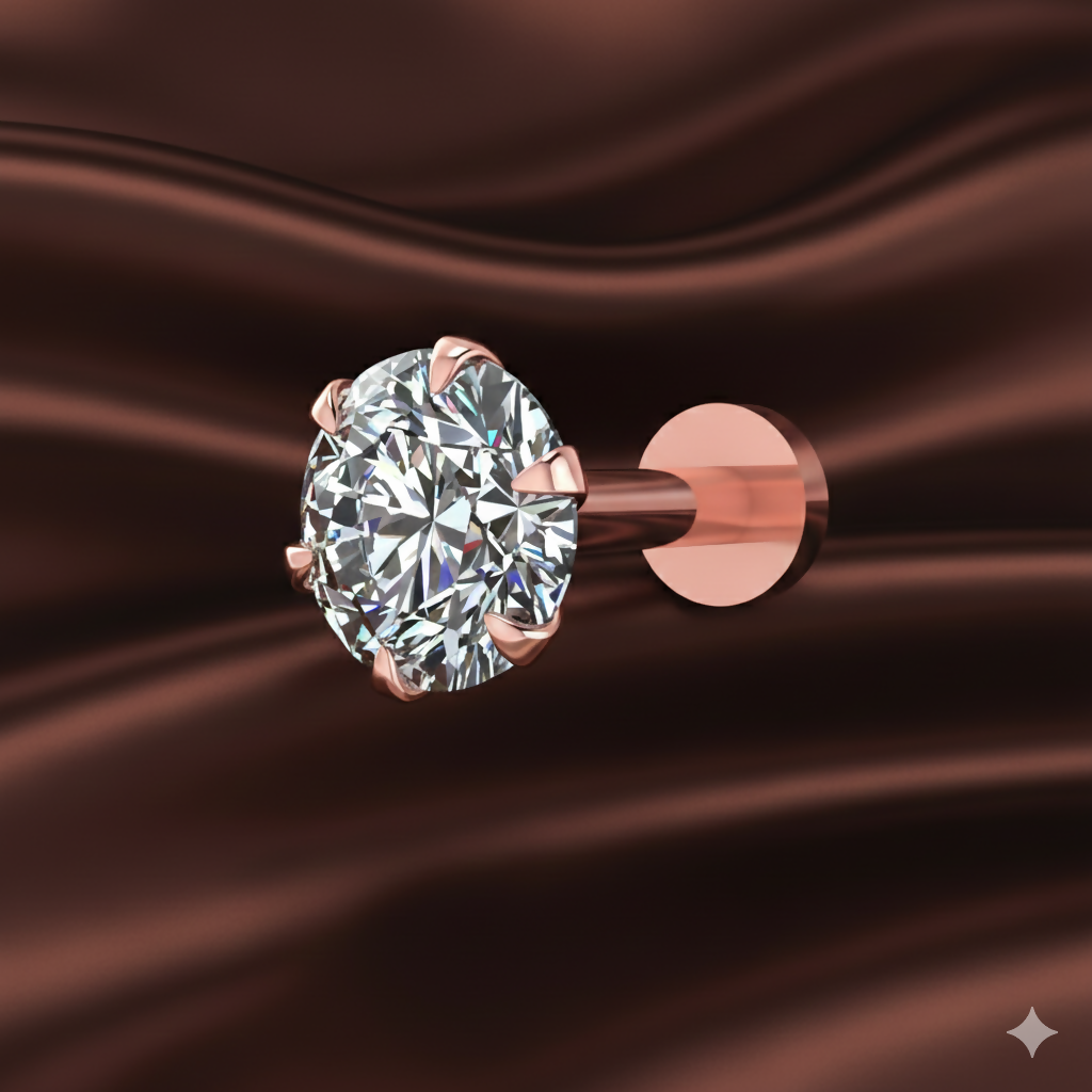 Rose Plated AD Solitaire Flat Back Stud Earrings... - Image 2