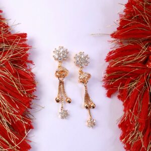 Floral Crystal Drop Earrings – Elegant Gold Chain...
