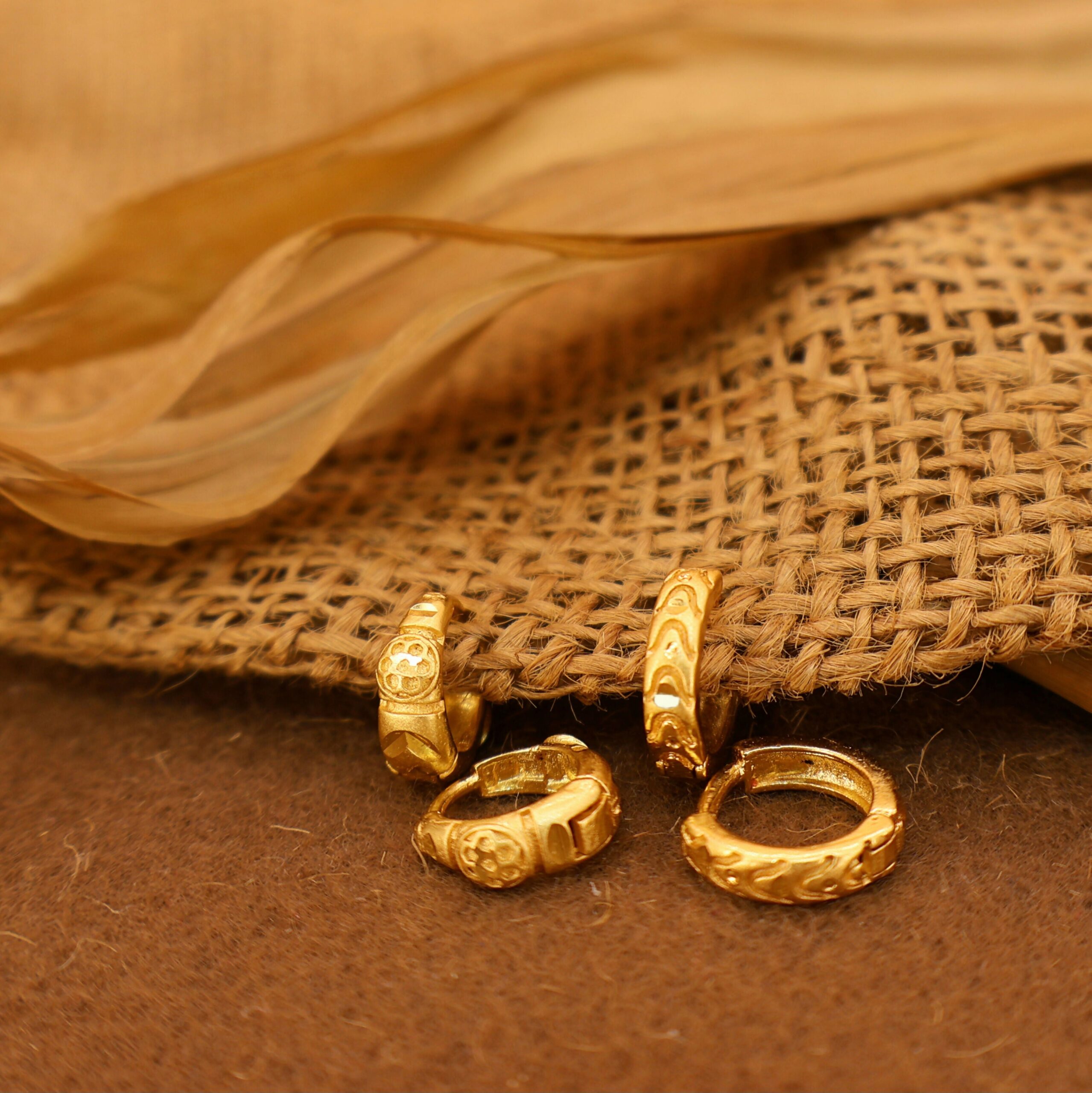 Gold AD Hoop Earrings – Traditional Carved Bali...