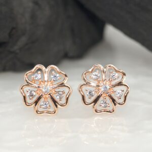 Rose Gold Floral Stud Earrings – Elegant Sparkling...