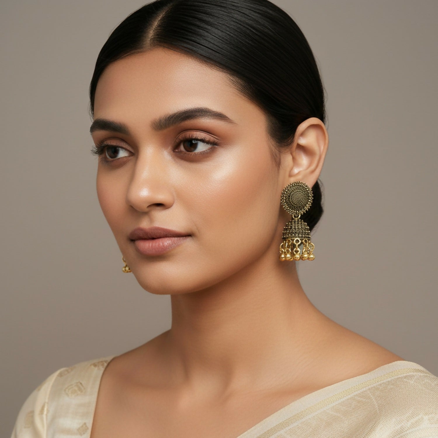 Gold Finish Jhumka Earrings – Traditional Indian Handcraf... - Image 2