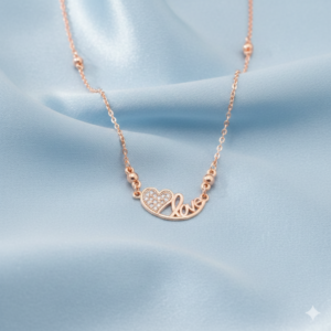 Rose Gold Heart Pendant Necklace – Dainty Love Script Design