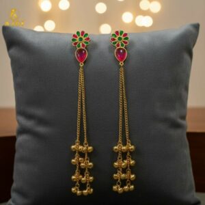 Kashmiri Gold Plated Long Chain Drop Earrings –...