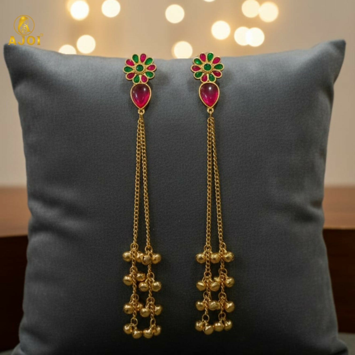Kashmiri Gold Plated Long Chain Drop Earrings –...