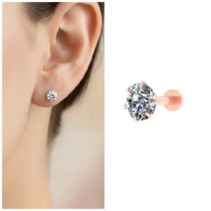 Rose Plated AD Solitaire Flat Back Stud Earrings...